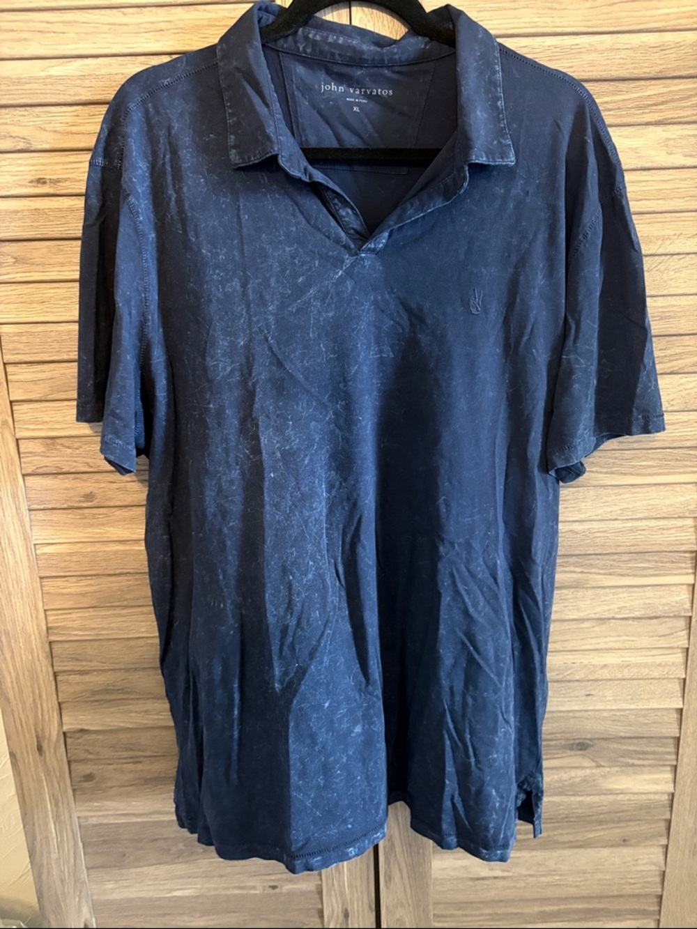 John Varvatos Distressed Dark Navy Short-Sleeve Polo